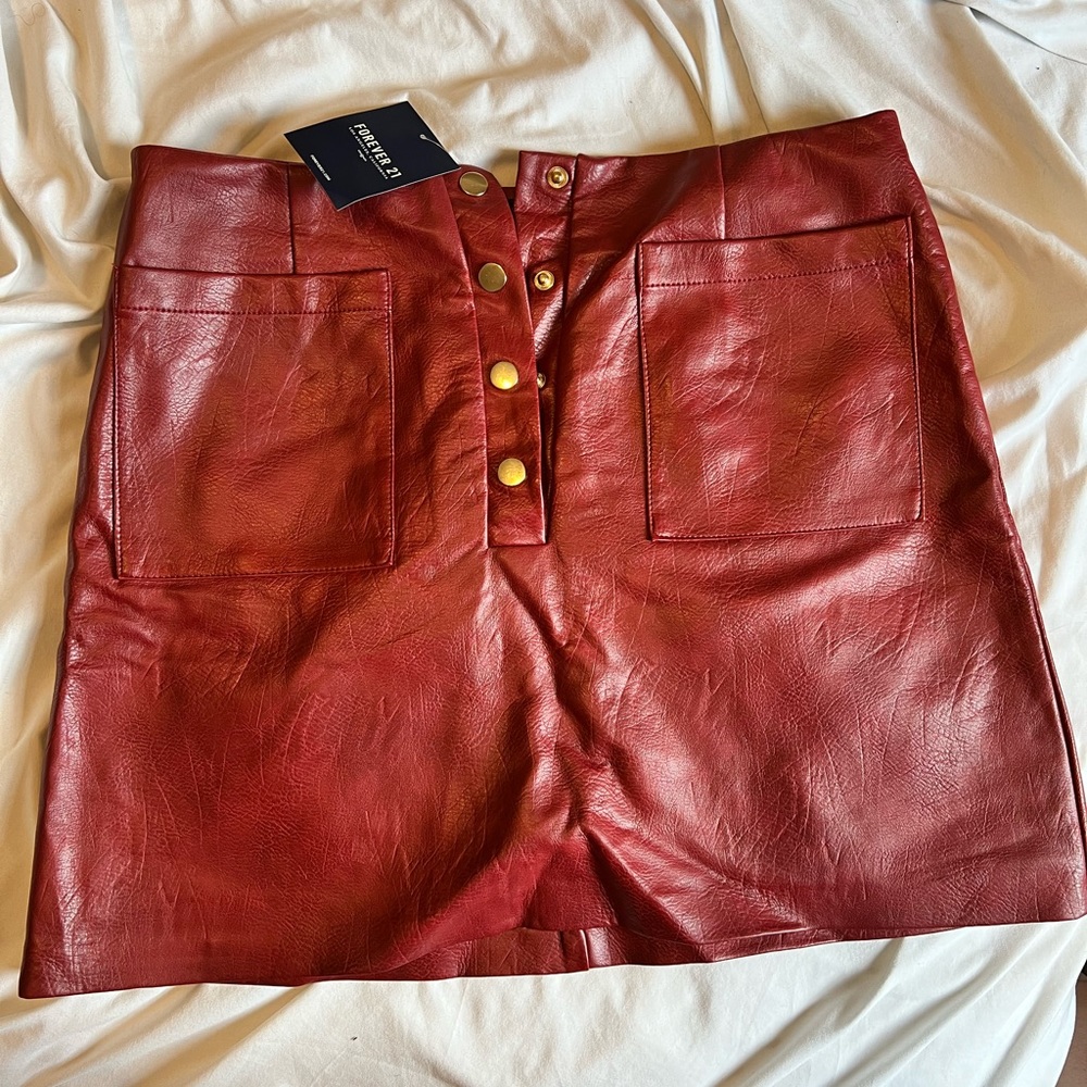 NWT Forever 21 Faux Leather Red Skirt
